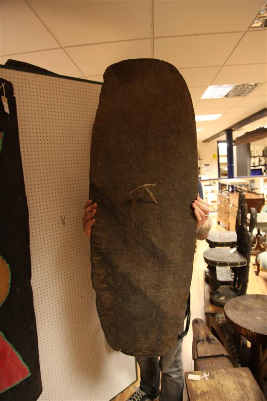 Three Sepik River carved and painted tribal shields